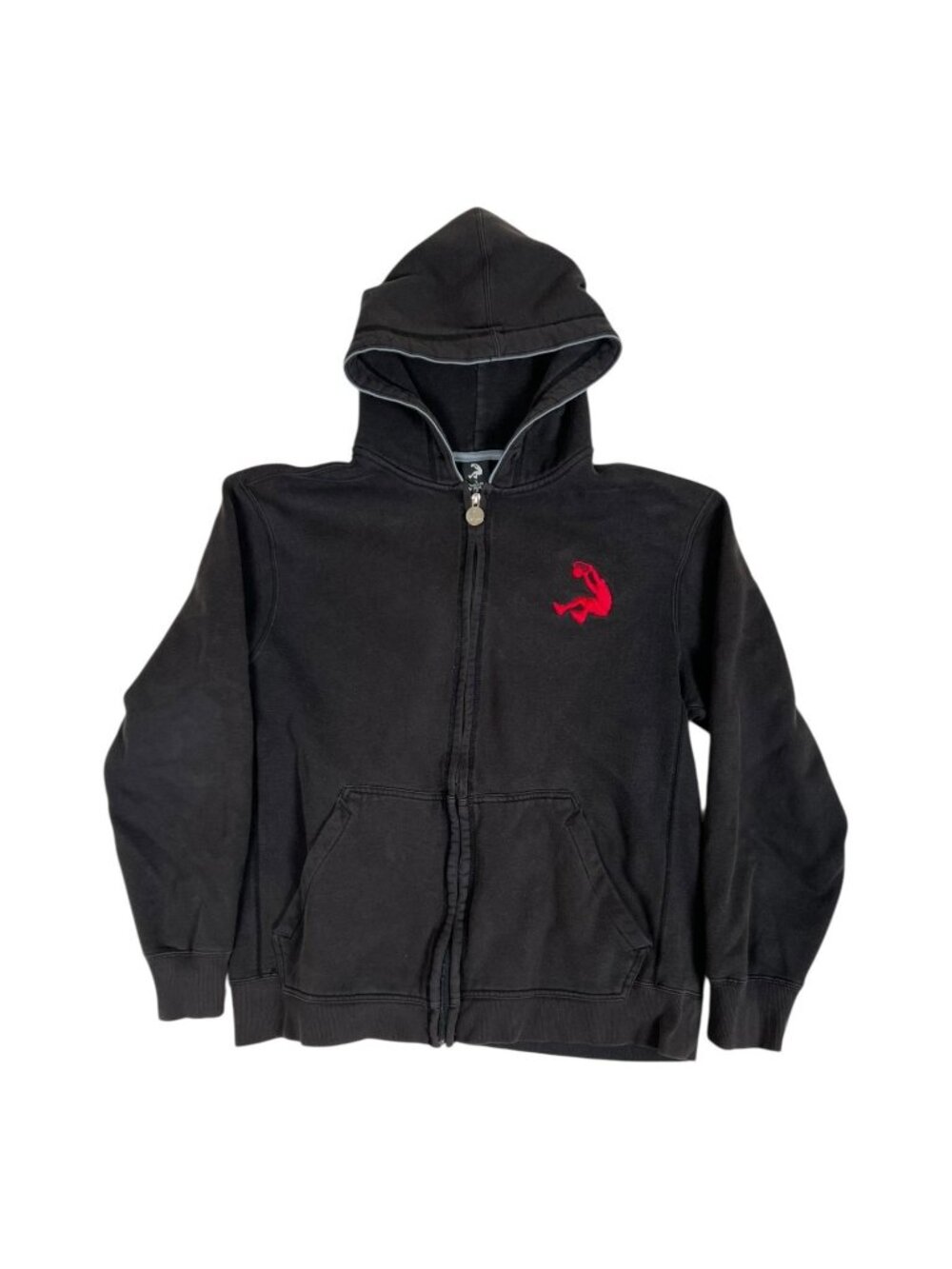 VTG Shaq Basketball Dunk Logo Hoodie Mens Large Black Zip Sweatshirt Embroidered